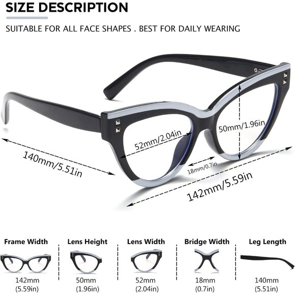 Women Cat Eye Fake Glasses Computer Glasses Anti Glare & UV - Picture 3 of 5